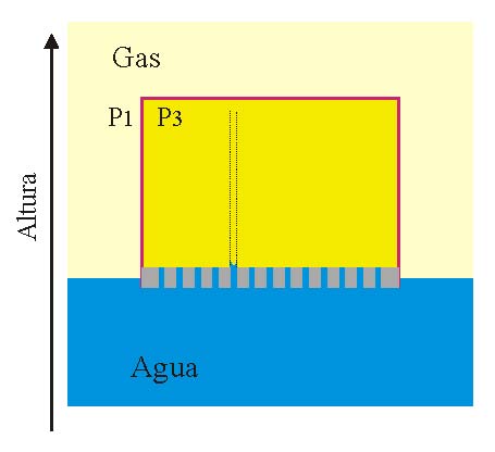 La presión interna (P3) equilibra exactamente la presión capilar del sistema